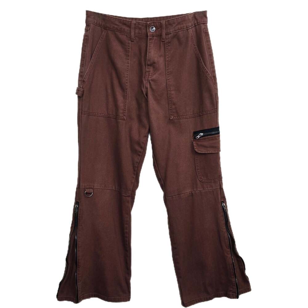 Unbranded Brown Utility Cargo Pants with Side Leg Zippers and D-Ring